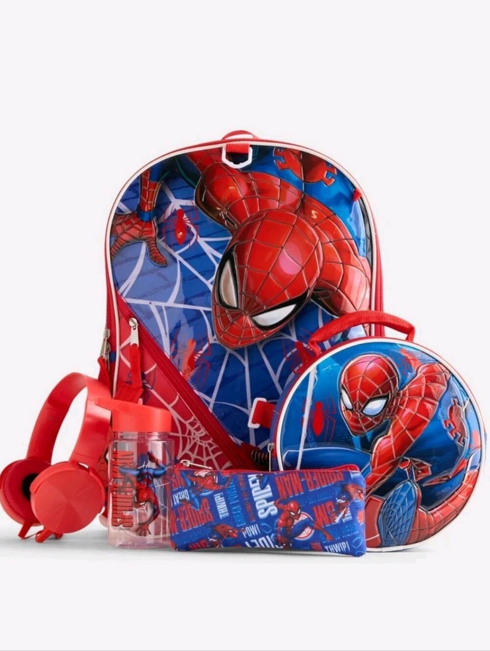NWT Marvel Spider-Man Light Up Backpack 6 Piece Set Boy's Headphones Lunch Bag
